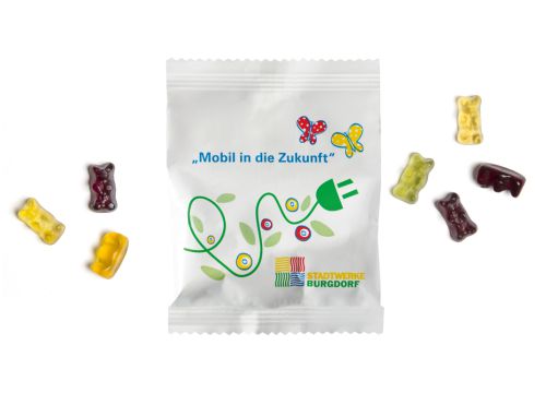 Werbeartikel Gummibärchen, Fruchtanteil 10%, Druck Sonderfarben