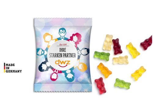 Werbeartikel Gummibärchen, Fruchtanteil 10%, Druck CMYK