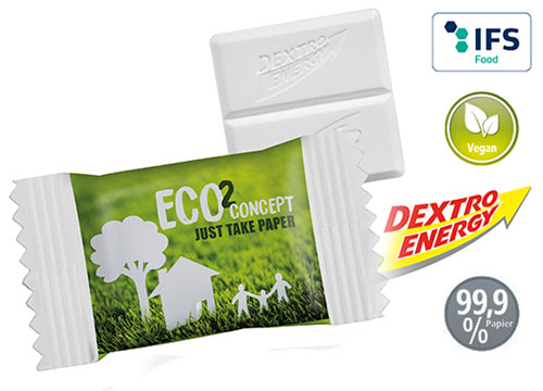 Werbeartikel Dextro Energxy im Papierflowpack