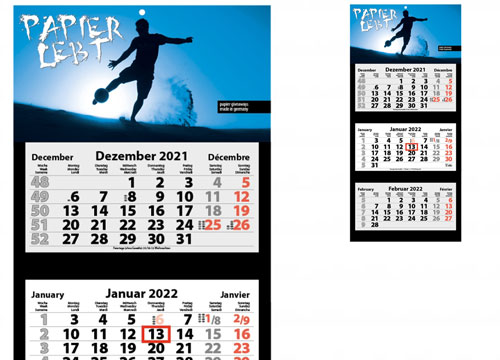 Werbeartikel 3-Monats-Kalender Tres-Light-Plus, Druck CMYK